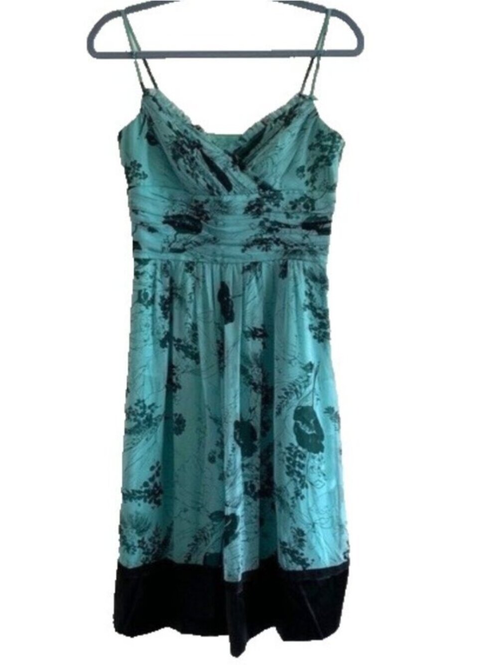 Laundry by Shelli Segal Dress Womens 4 Green Black Silk Surplice Tea Ruching
